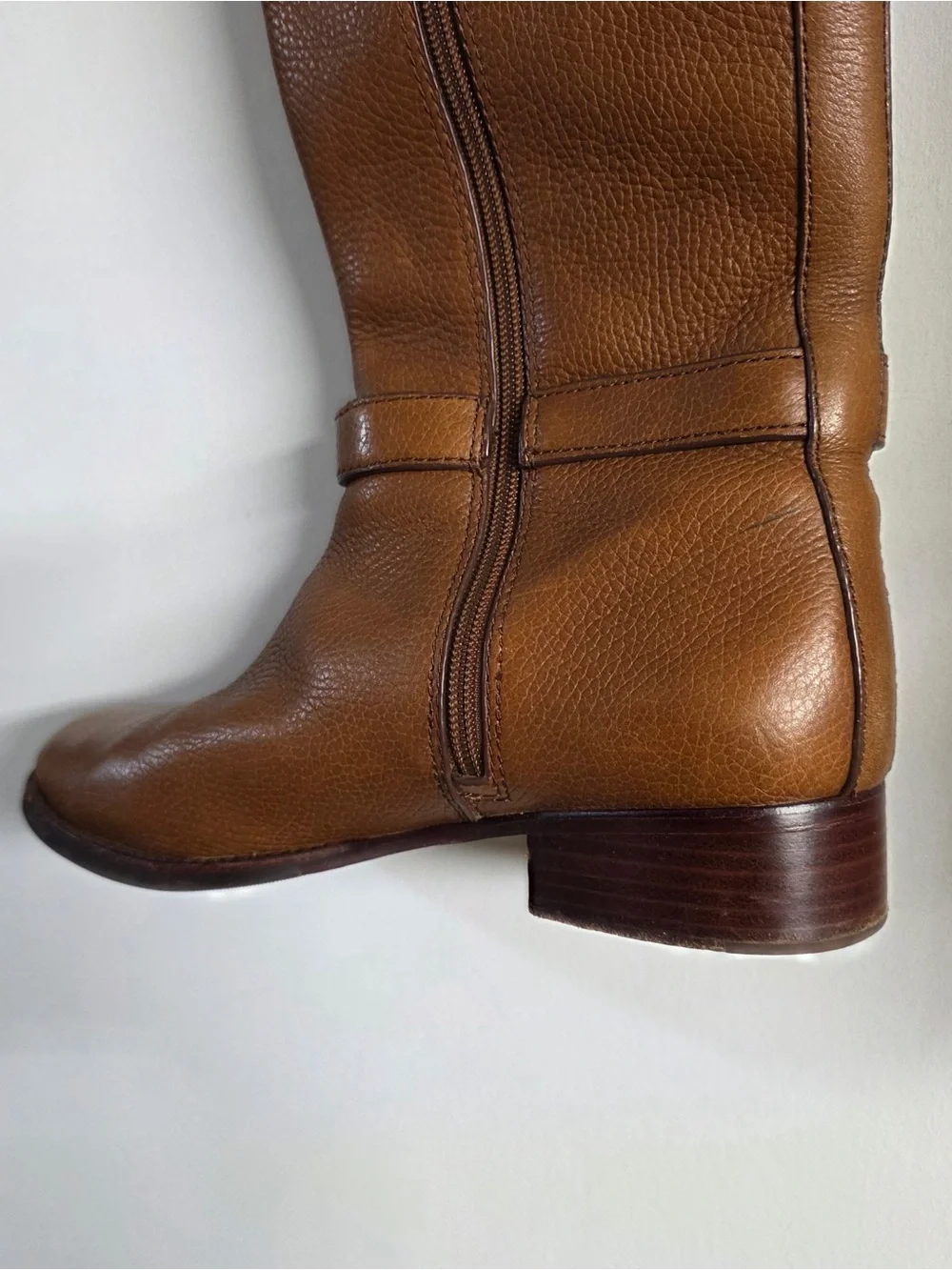 Tory Burch Cognac Leather Over-the-Knee Boots with Gold Logo